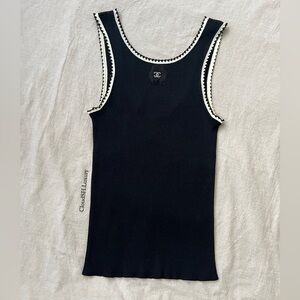 Auth Chanel Classic CC Logo Black Knit Tank Top - Size 42